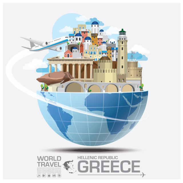 وکتور مفهومی فلت با موضوع سفر به یونان