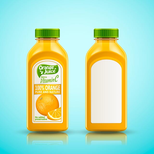 دانلود وکتور بطری اب میوه طرح پرتقالی تبلیغاتی