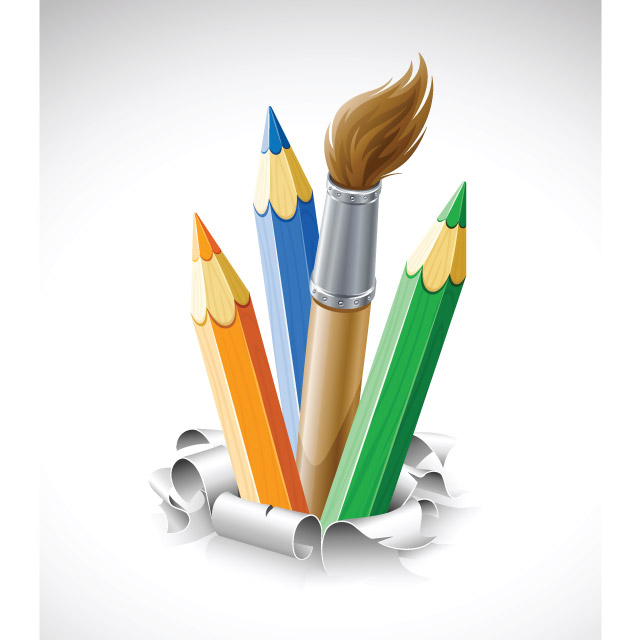 دانلود وکتور مداد رنگی و قلمو نقاشی فانتزی