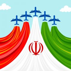 دانلود وکتور پرچم ایران سبک کارتونی با پس زمینه آسمان