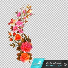 دانلود فایل دوربری شده گل و مرغ سنتی تم رنگی صورتی در ابعاد 3500 در 2100
