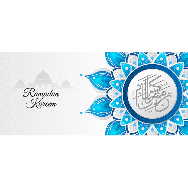 دانلود وکتور لایه باز از ماه رمضان با طراحی گل بصورت گنبد و مسجد