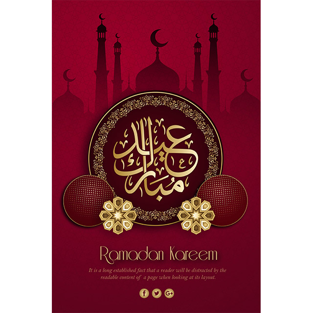 دانلود وکتور ماه مبارک رمضان با طرح مسجد و زمینه قرمز