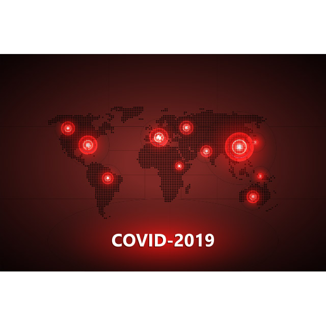 دانلود طرح وکتور کرونا ویروس با طرح نقشه جهان و پس زمینه قرمز