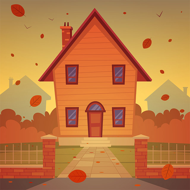 دانلود طرح وکتور منظره کارتونی خانه با تم پاییزی