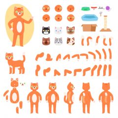 طرح وکتور پک کامل گربه نارنجی بامزه برای موشن گرافیک و انیمیشن