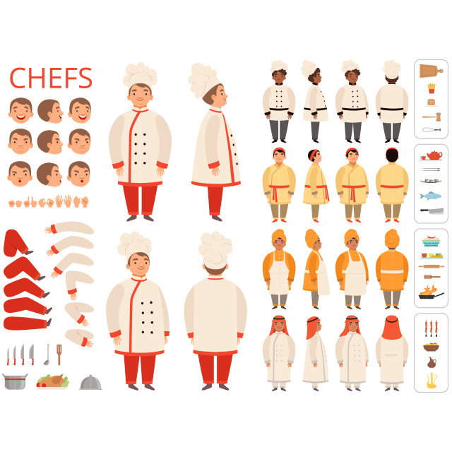 طرح  وکتور کاراکتر لایه باز آشپز مرد برای موشن گرافیک و انیمیشن