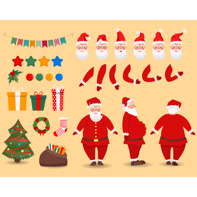 فایل لایه باز وکتور بابانوئل و هدایای سال نو برای موشن گرافیک