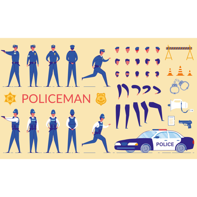 فایل وکتور ست کامل کاراکتر مرد پلیس برای موشن گرافیک و انیمیشن