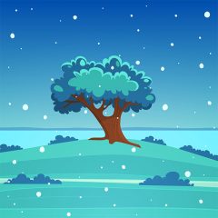 پس زمینه کارتونی تک درخت با تم زمستانی