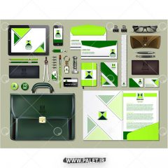 دانلود وکتور ست کامل لوازم تحریر طراحی رنگ سبز