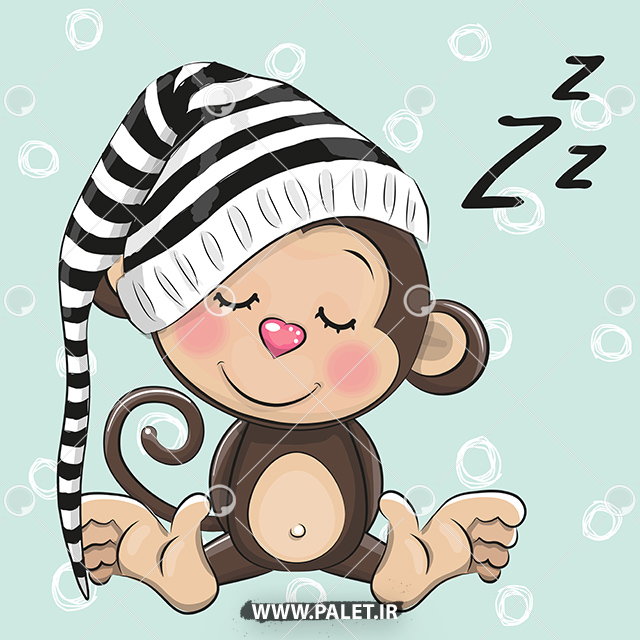 طرح کودکانه عروسکی بچه میمون در حال استراحت