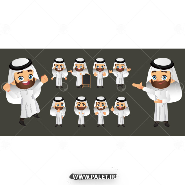 دانلود وکتور کاراکتر کارتونی مرد با لباس عربی