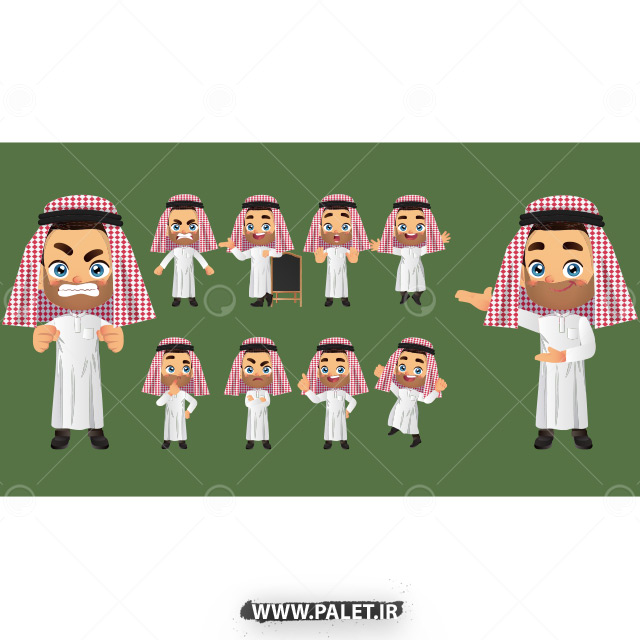 دانلود وکتور کاراکتر کارتونی مرد اداری با لباس عربی