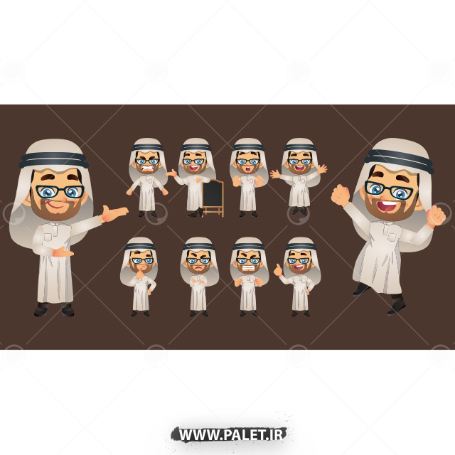 وکتور کاراکتر کارتونی مرد با لباس عربی زمینه قهوه ای