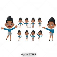 وکتور انیمیشن خانم سیاه پوست درحالات مختلف