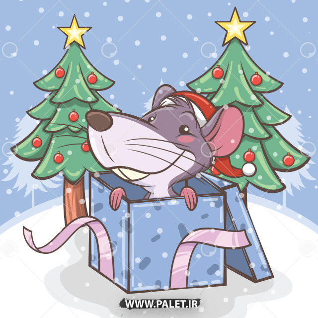 دانلود وکتور هدیه کریسمس موش بامزه