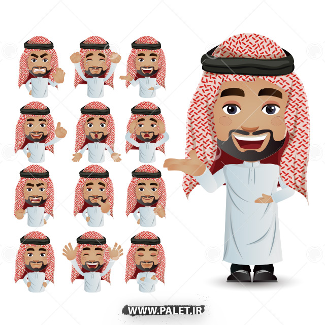 وکتور کاراکتر کارتونی مرد با لباس عربی زمینه سفید
