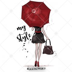 دانلود طرح وکتور مد و فشن لباس کوتاه و چتر قرمز