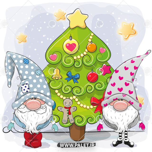 دانلود وکتور عروسکی بابانوئل و درخت کاج کریسمس