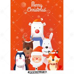 وکتور تبریک کریسمس با حیوانات کریسمسی
