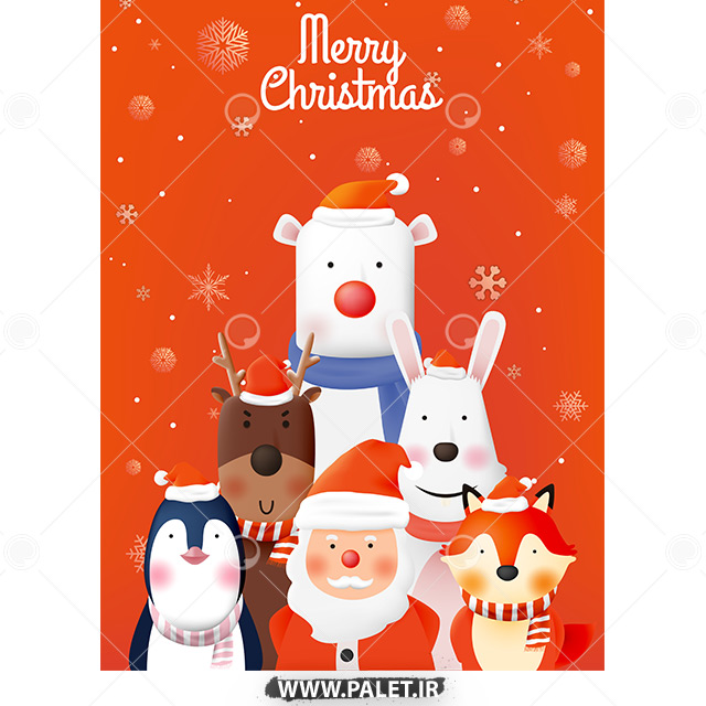 وکتور تبریک کریسمس با حیوانات کریسمسی