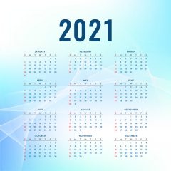 دانلود وکتور تقویم میلادی 2021 جدید زمینه آبی