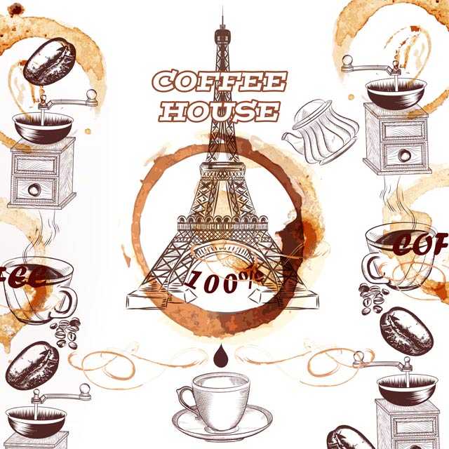 طرح لایه باز قهوه فرانسوی و برج ایفل
