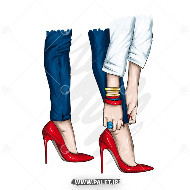 وکتور دختر با کفش پاشنه بلند قرمز