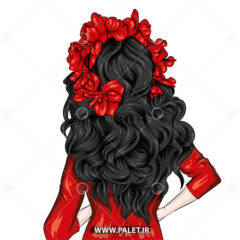 وکتور دختر مو بلند با لباس قرمز