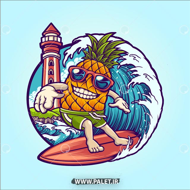 وکتور کارتونی تفریح لب ساحل آناناس