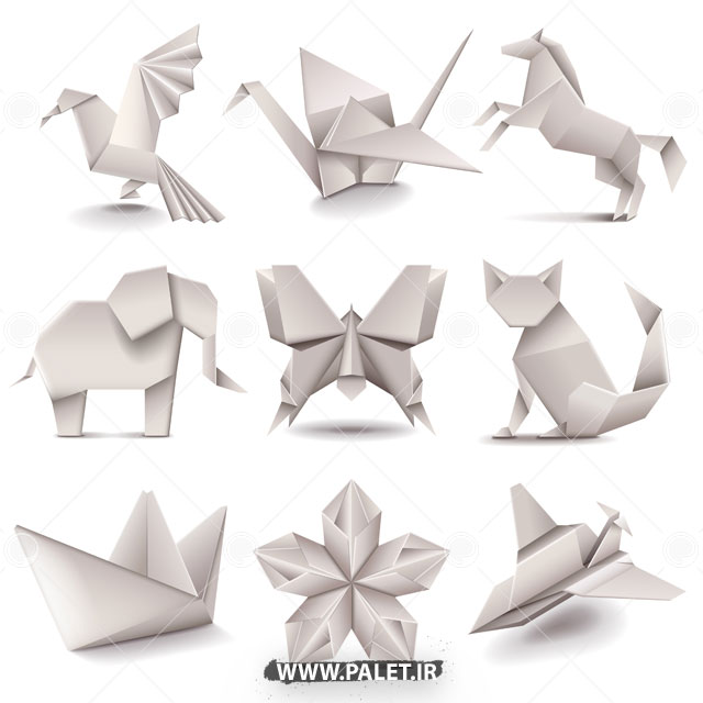 وکتور اوریگامی حیوانات طرح کاغذ سفید