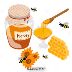 وکتور زنبور عسل و بطری عسل