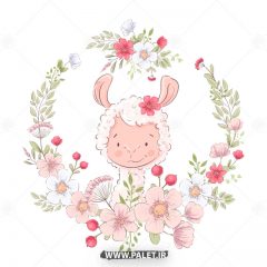 دانلود وکتور گوسفند همراه حلقه گل
