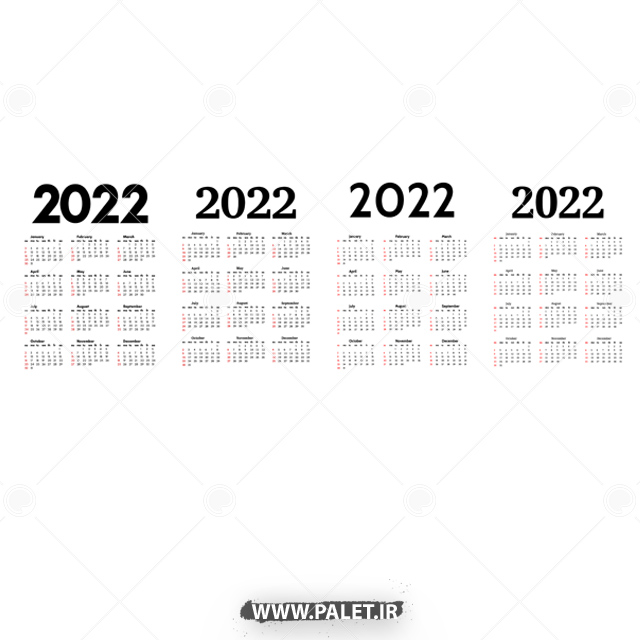 دانلود چهار طرح ساده وکتور تقویم 2022