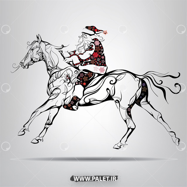 دانلود وکتور بابانوئل و اسب وحشی زیبا
