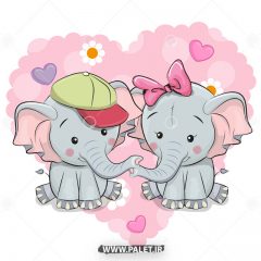 دانلود وکتور بچه فیل های عاشق رمانتیک