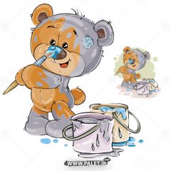 دانلود وکتور خرس کارتونی با سطل رنگ