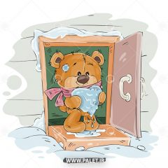 دانلود وکتور خرس کارتونی و قلب یخی زیبا