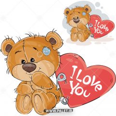 دانلود وکتور خرس کارتونی با قلب عاشقانه