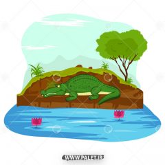 دانلود وکتور کارتونی تمساح سبز رنگ