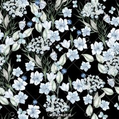 تصویر استاک پترن گل‌های آبی روشن با زمینه مشکی