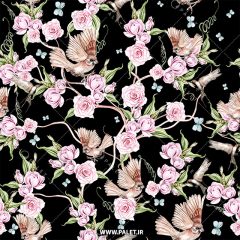 طرح استاک شاخه گل‌های صورتی با کبوتر‌های زیبا