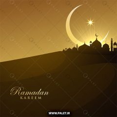 وکتور مسجد با زمینه هلال ماه رمضان