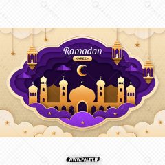 وکتور طرح ابر و مسجد برای رمضان کریم