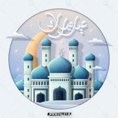 وکتور زیبا مسجد با قالب دایره برای عید سعید فطر