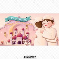 تصویر تبریک عید فطر با کاراکترهای مذهبی و خوشحال