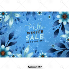 طرح بنر فروش زمستانه با گل‌های آبی و جذاب