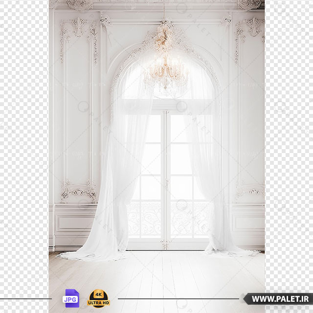 بکگراند دیجیتالی پنجره با پرده سفید برای عروسی