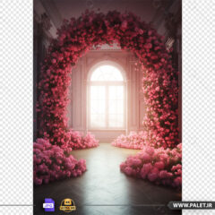 تصویر دیجیتالی طاق گل رز در اتاق با منظره نورگیر